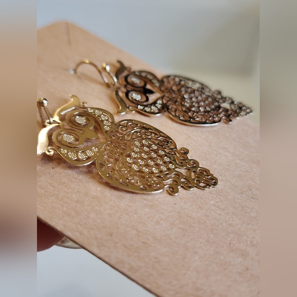 Gold Filigree Owl Earrings, sz. OS - Picture 9 of 12
